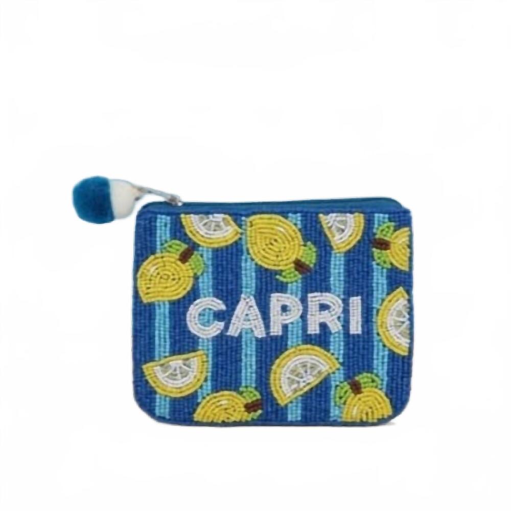 NEW ALWAYS AMALFI women's capri beaded coin purse in blue